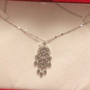 925 stamped silver Hamsa necklace